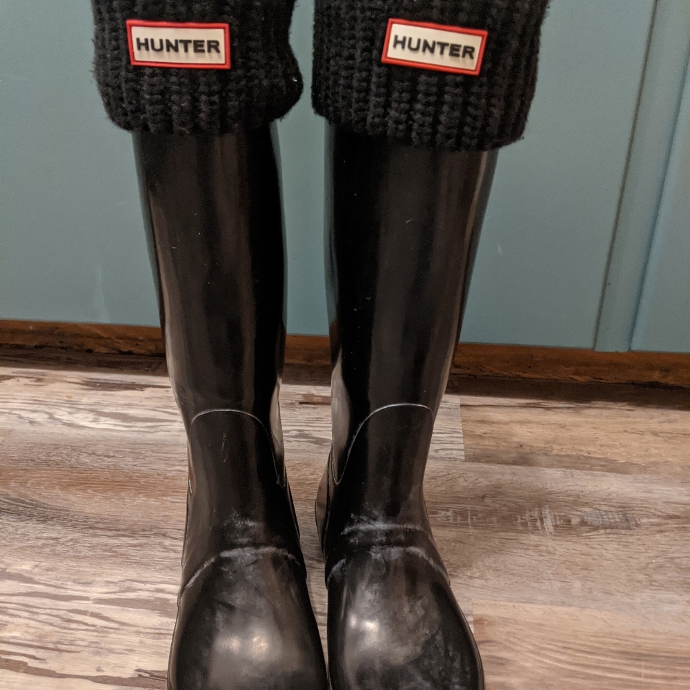 Tall Matte Hunter Boots with socks